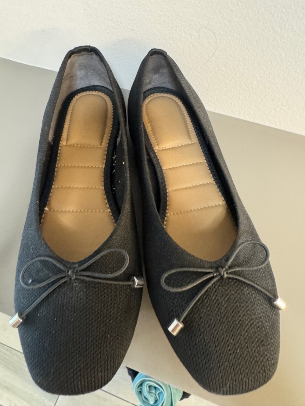 Kelly & Katie Black Fabric Ballet Flats with Bow Accent